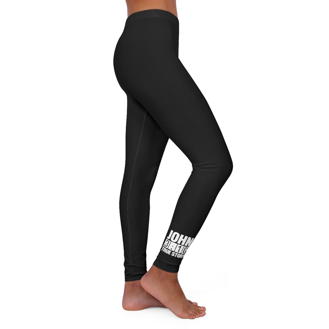 Womens Black Fitness Leggings John 3:16 True Story - Scripture Inspiration