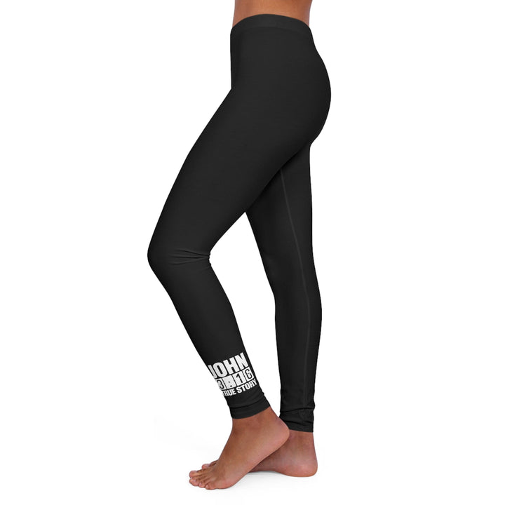 Womens Black Fitness Leggings John 3:16 True Story - Scripture Inspiration