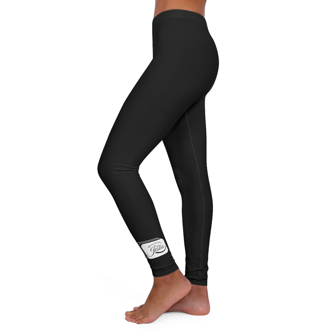 Womens Black Fitness Leggings Lifetime Member Team Jesus Illustration White