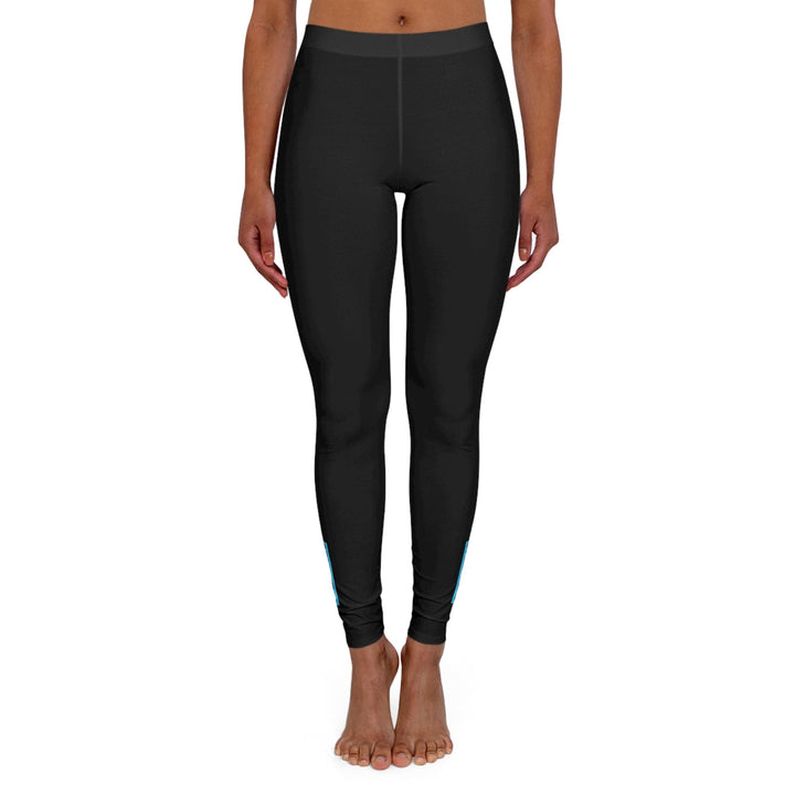 Womens Black Fitness Leggings Spiritual Light Blue Colorblock Illustration