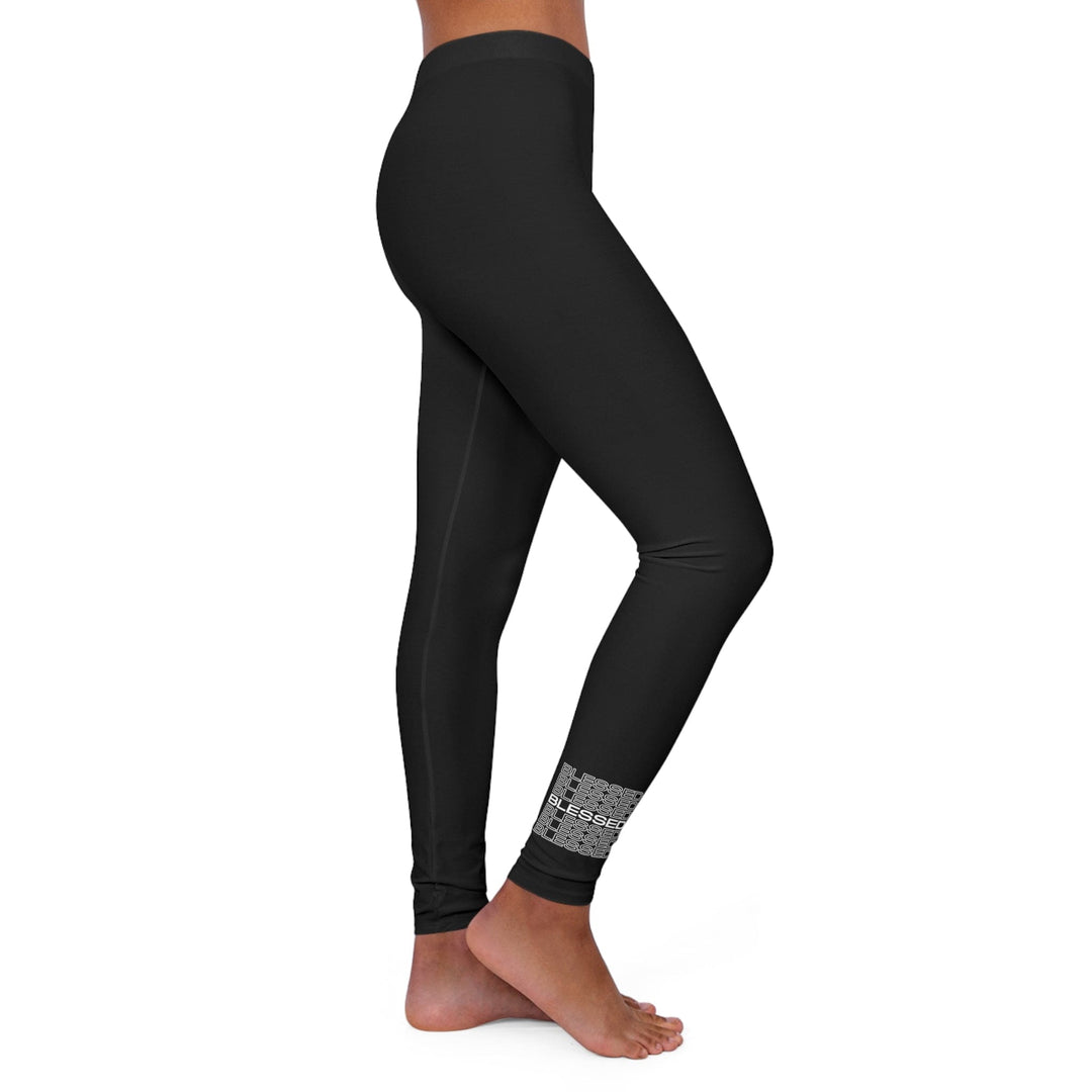 Womens Black Fitness Leggings Stacked Blessed Illustration - Womens | Leggings