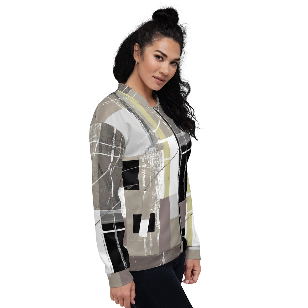 Womens Bomber Jacket Abstract Brown Geometric Shapes 2