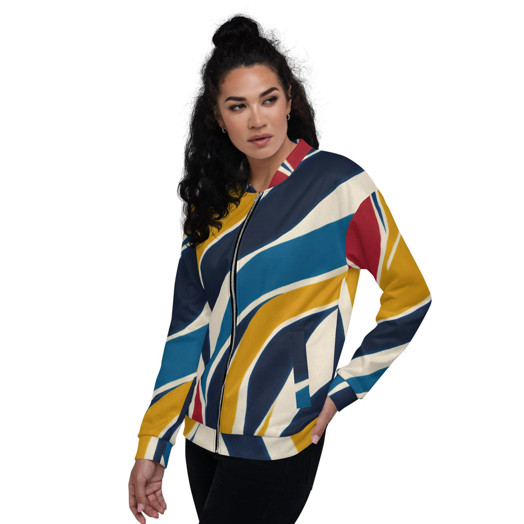 Womens Bomber Jacket Abstract Multicolor Swirl Line Pattern 78386 2