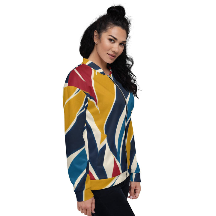 Womens Bomber Jacket Abstract Multicolor Swirl Line Pattern 78386 2