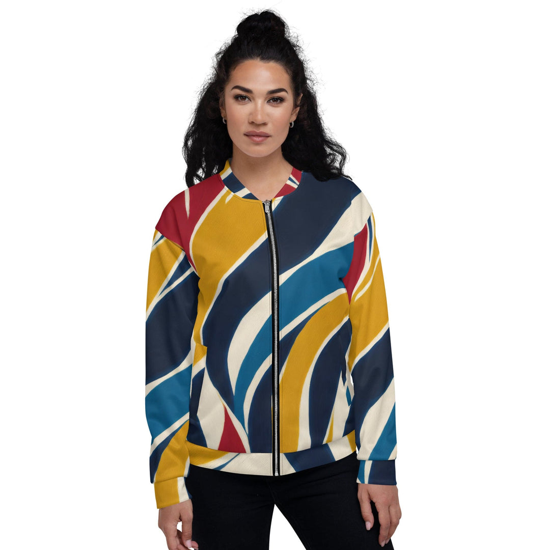 Womens Bomber Jacket Abstract Multicolor Swirl Line Pattern 78386 2