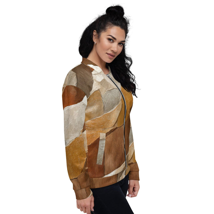 Womens Bomber Jacket Abstract Stone Print