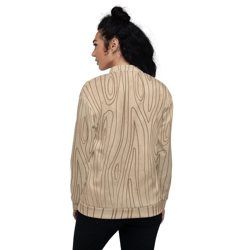 Womens Bomber Jacket Beige Brown Tree Sketch Lines