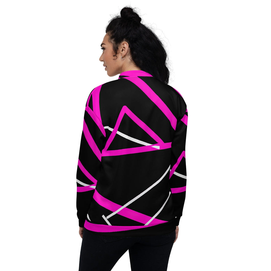 Womens Bomber Jacket Black and Pink Pattern 3