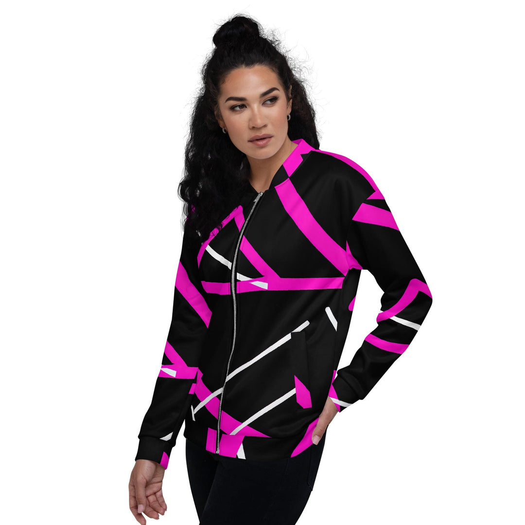 Womens Bomber Jacket Black and Pink Pattern 3