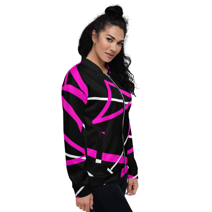 Womens Bomber Jacket Black and Pink Pattern 3