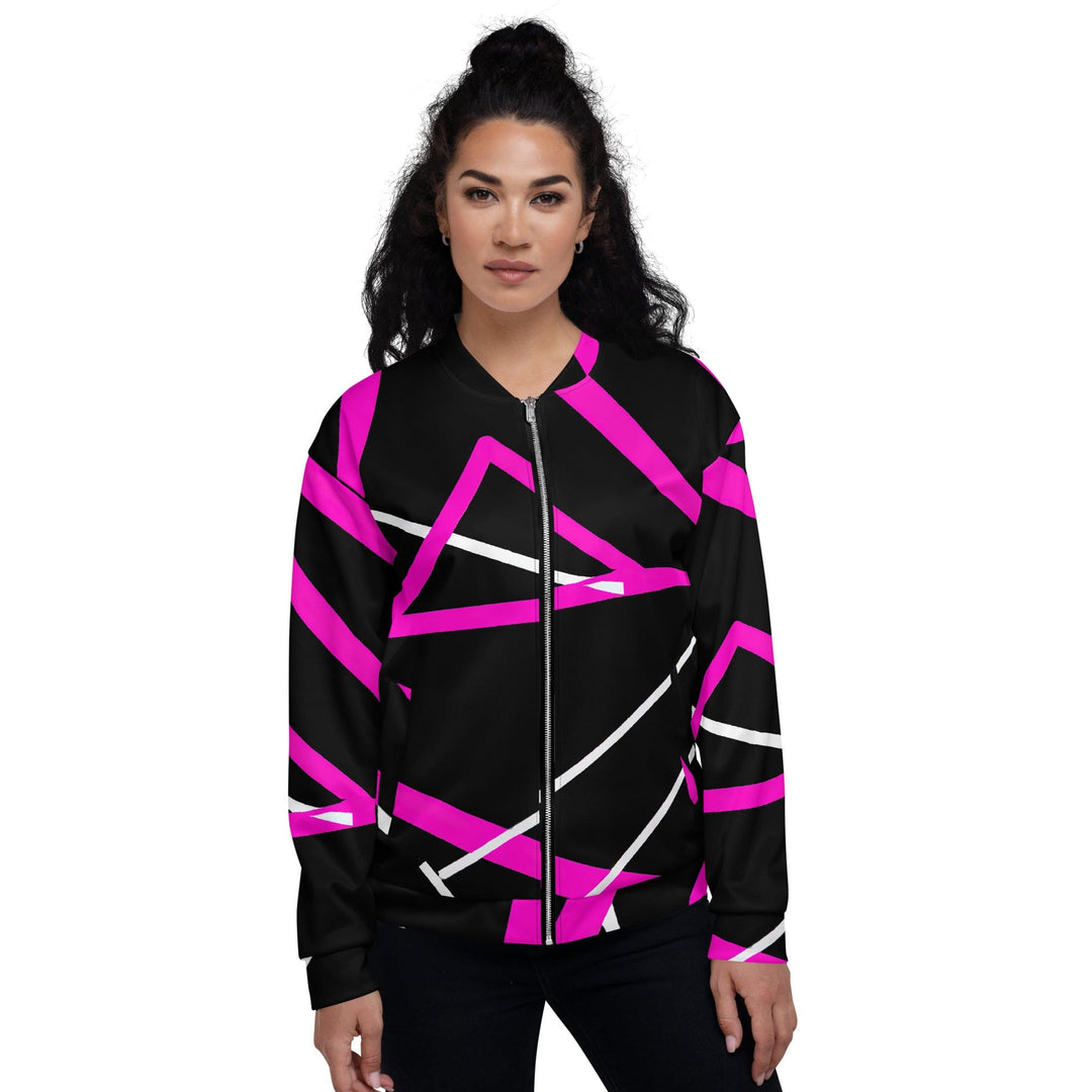 Womens Bomber Jacket Black And Pink Pattern 3