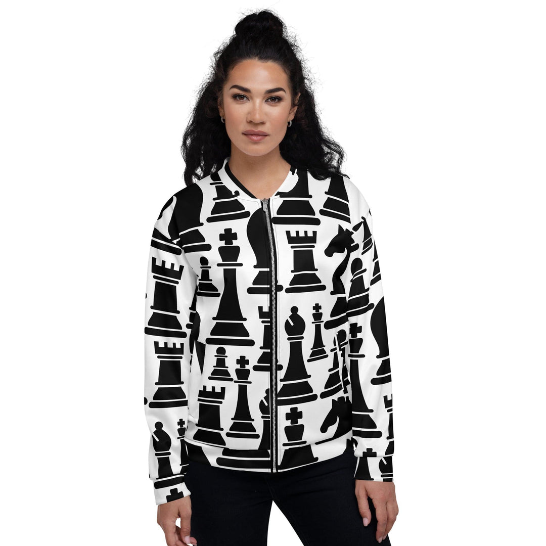 Womens Bomber Jacket Black And White Chess Print 2