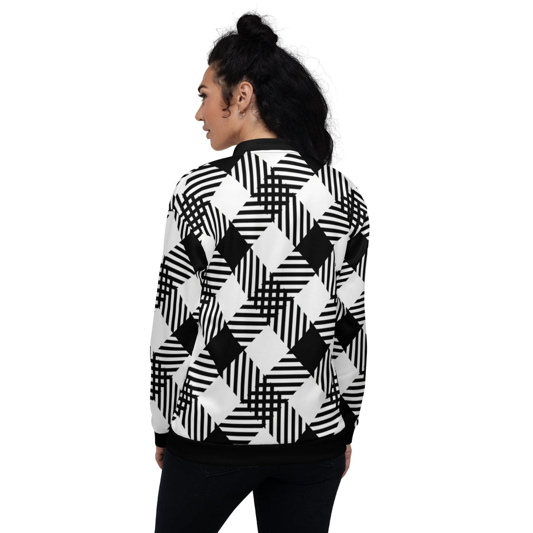 Womens Bomber Jacket Black and White Plaid Print - Womens | Jackets | Bombers