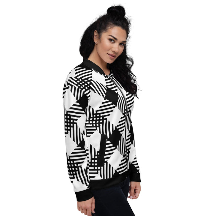 Womens Bomber Jacket Black and White Plaid Print - Womens | Jackets | Bombers