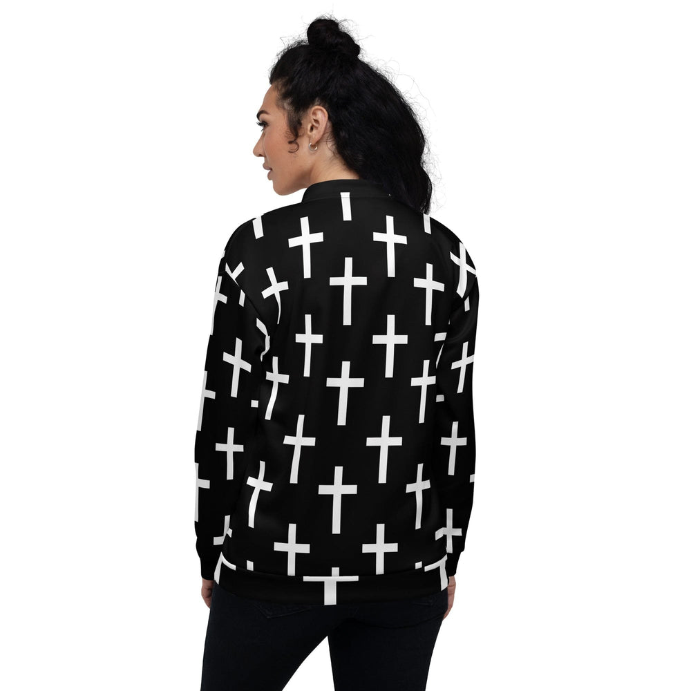 Womens Bomber Jacket Black White Cross Print