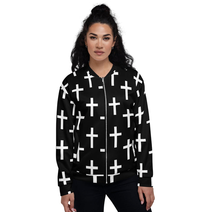 Womens Bomber Jacket Black White Cross Print