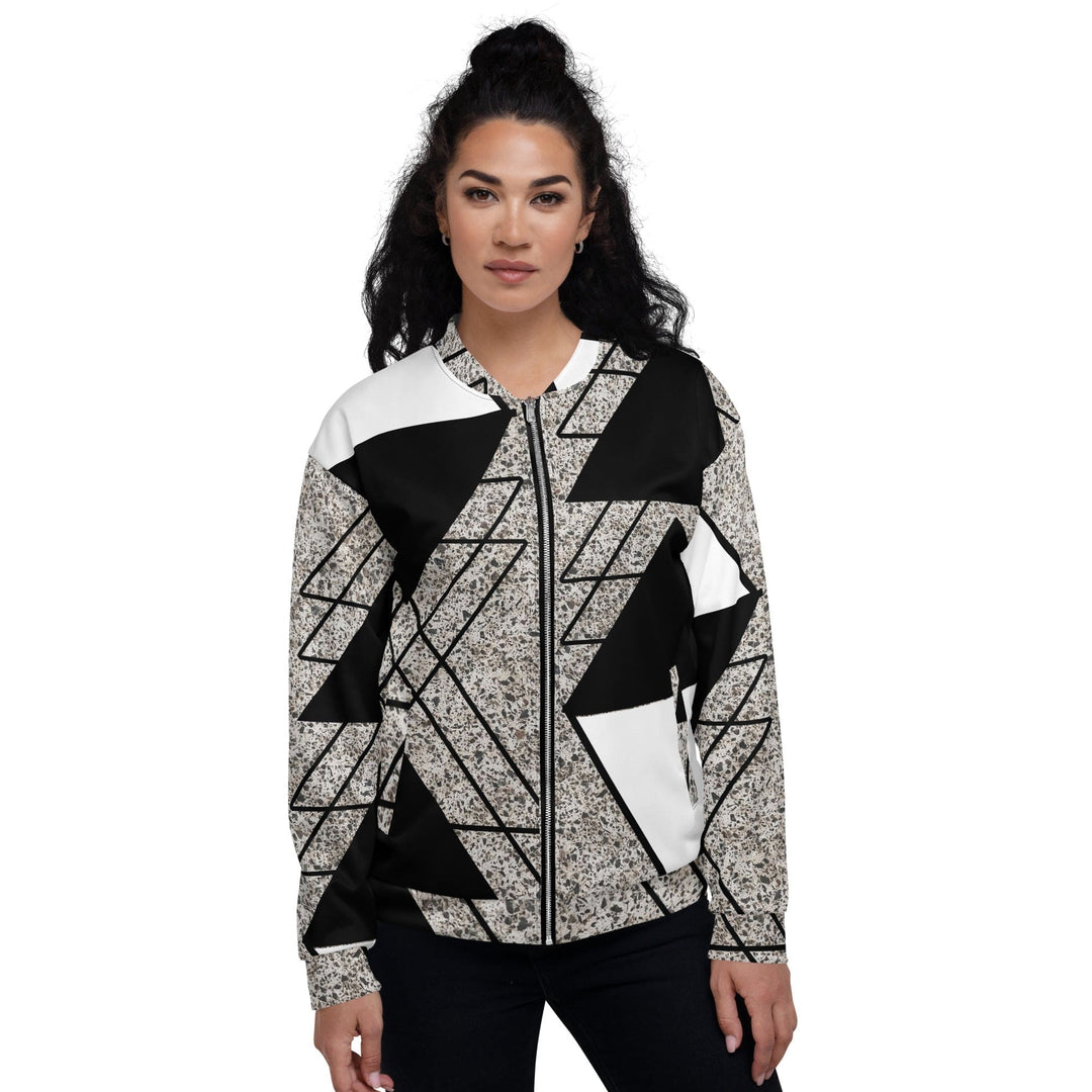 Womens Bomber Jacket Black and White Triangular Colorblock 2