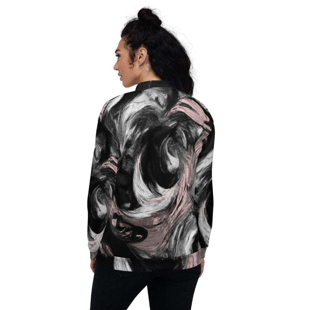 Womens Bomber Jacket Black Pink White Abstract Pattern 2