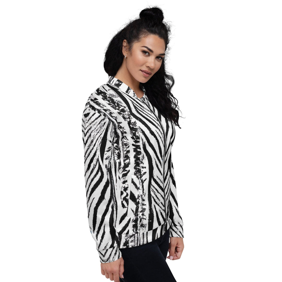 Womens Bomber Jacket Black White Native Print