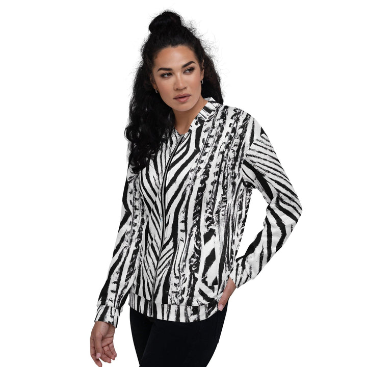 Womens Bomber Jacket Black White Native Print