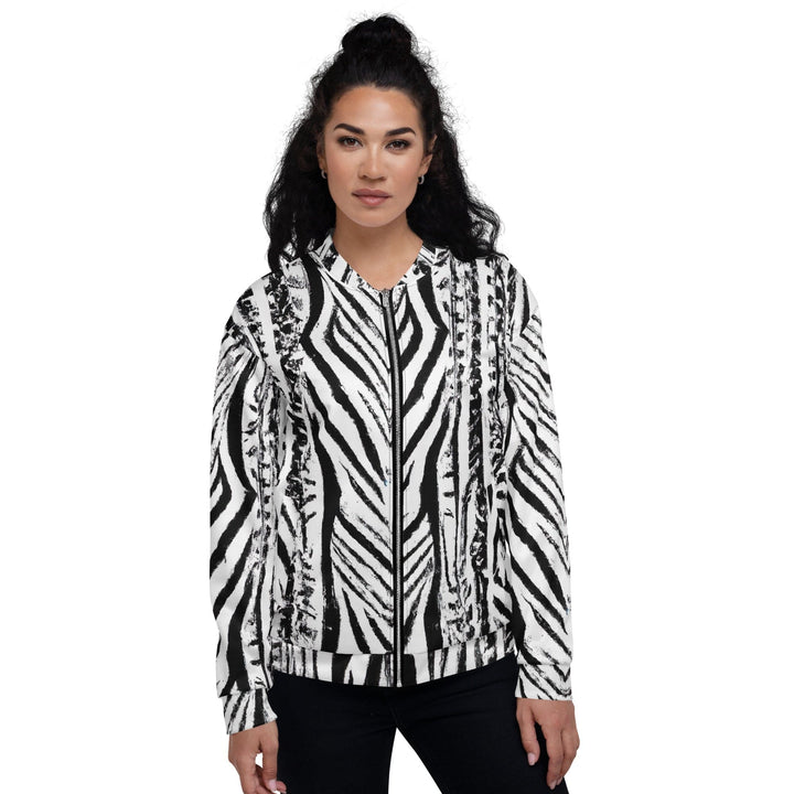 Womens Bomber Jacket Black White Native Print