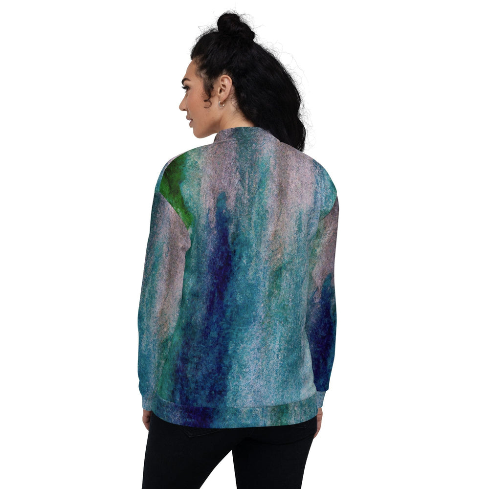 Womens Bomber Jacket Blue Hue Watercolor Abstract Print 2