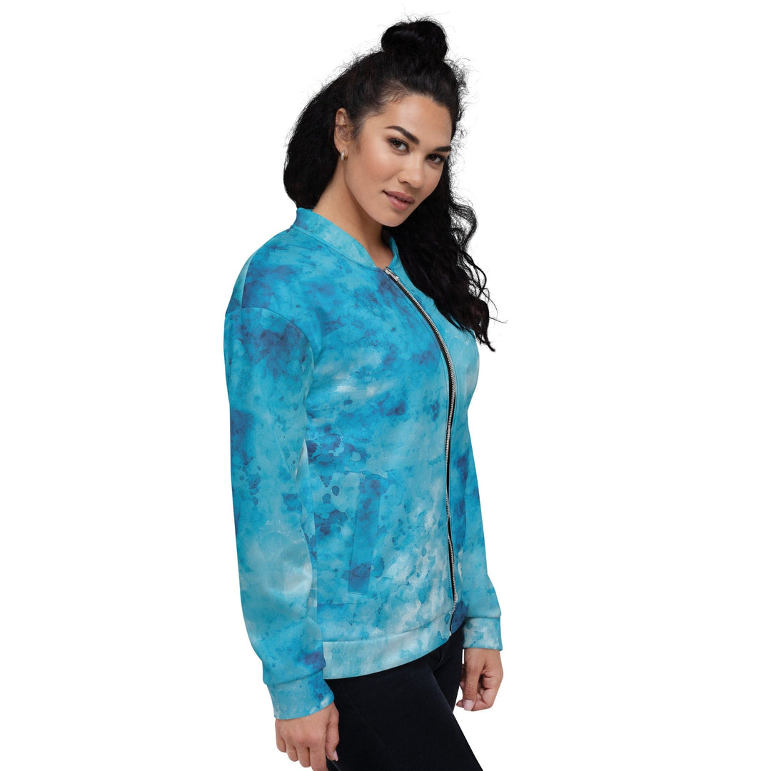 Womens Bomber Jacket Blue Marble Print