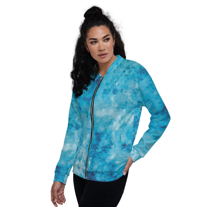 Womens Bomber Jacket Blue Marble Print