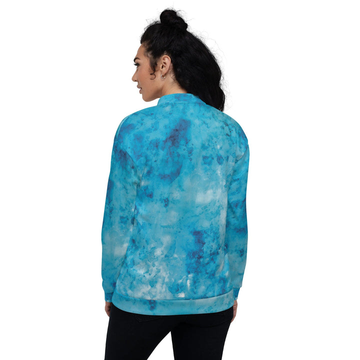 Womens Bomber Jacket Blue Marble Print