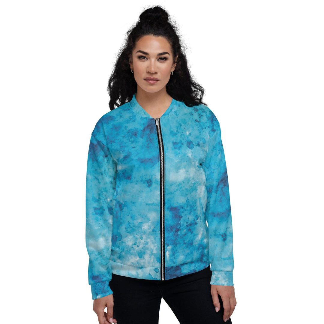 Womens Bomber Jacket Blue Marble Print