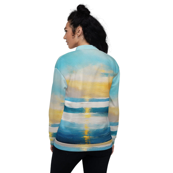 Womens Bomber Jacket Blue Ocean Golden Sunset Print 5