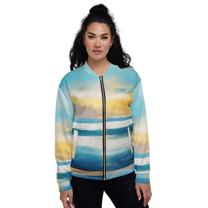 Womens Bomber Jacket Blue Ocean Golden Sunset Print 5