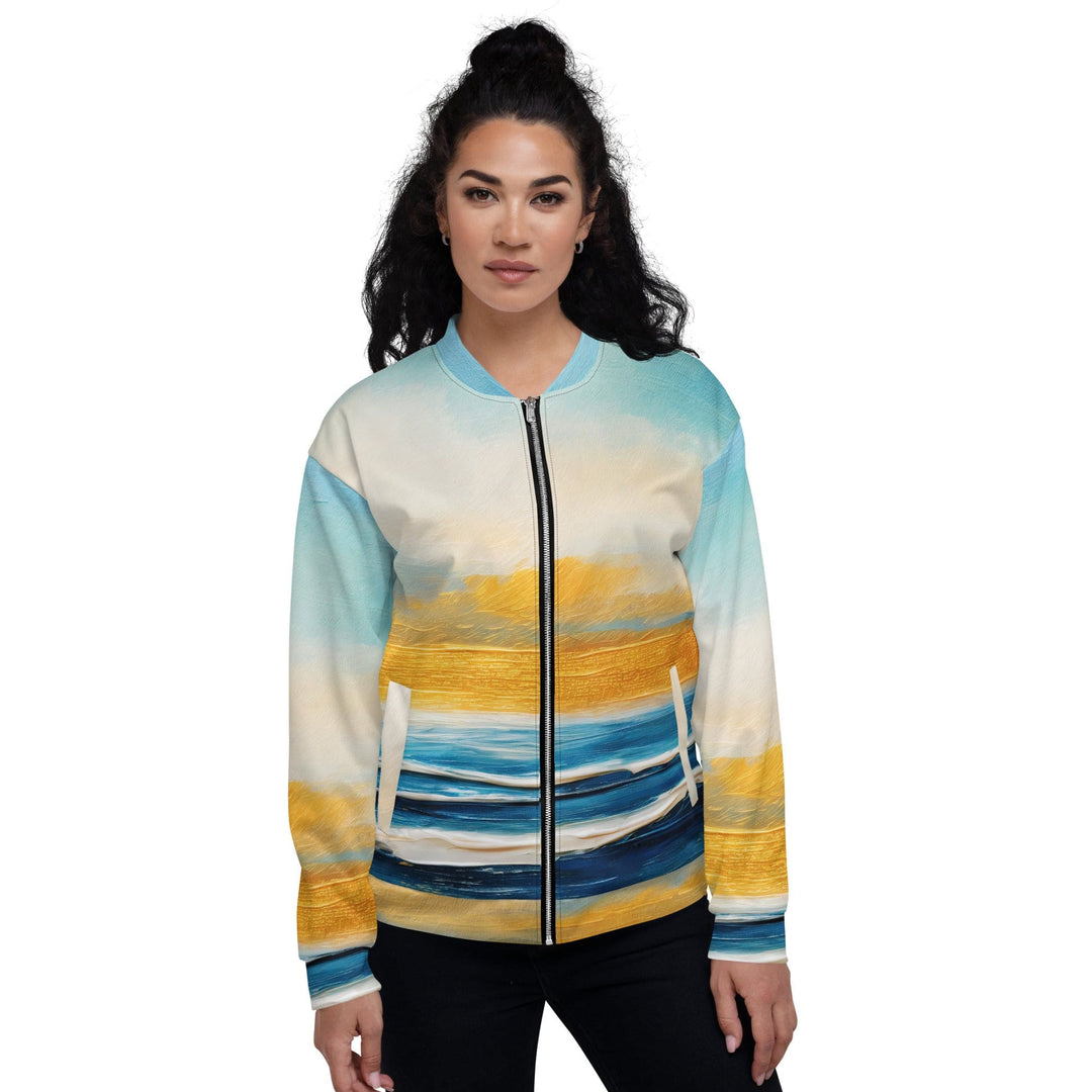 Womens Bomber Jacket Blue Ocean Golden Sunset Print 6