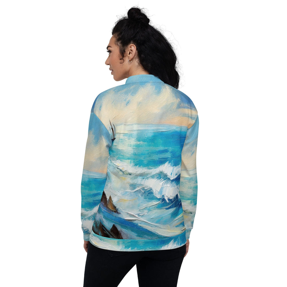 Womens Bomber Jacket Blue Ocean Print 2