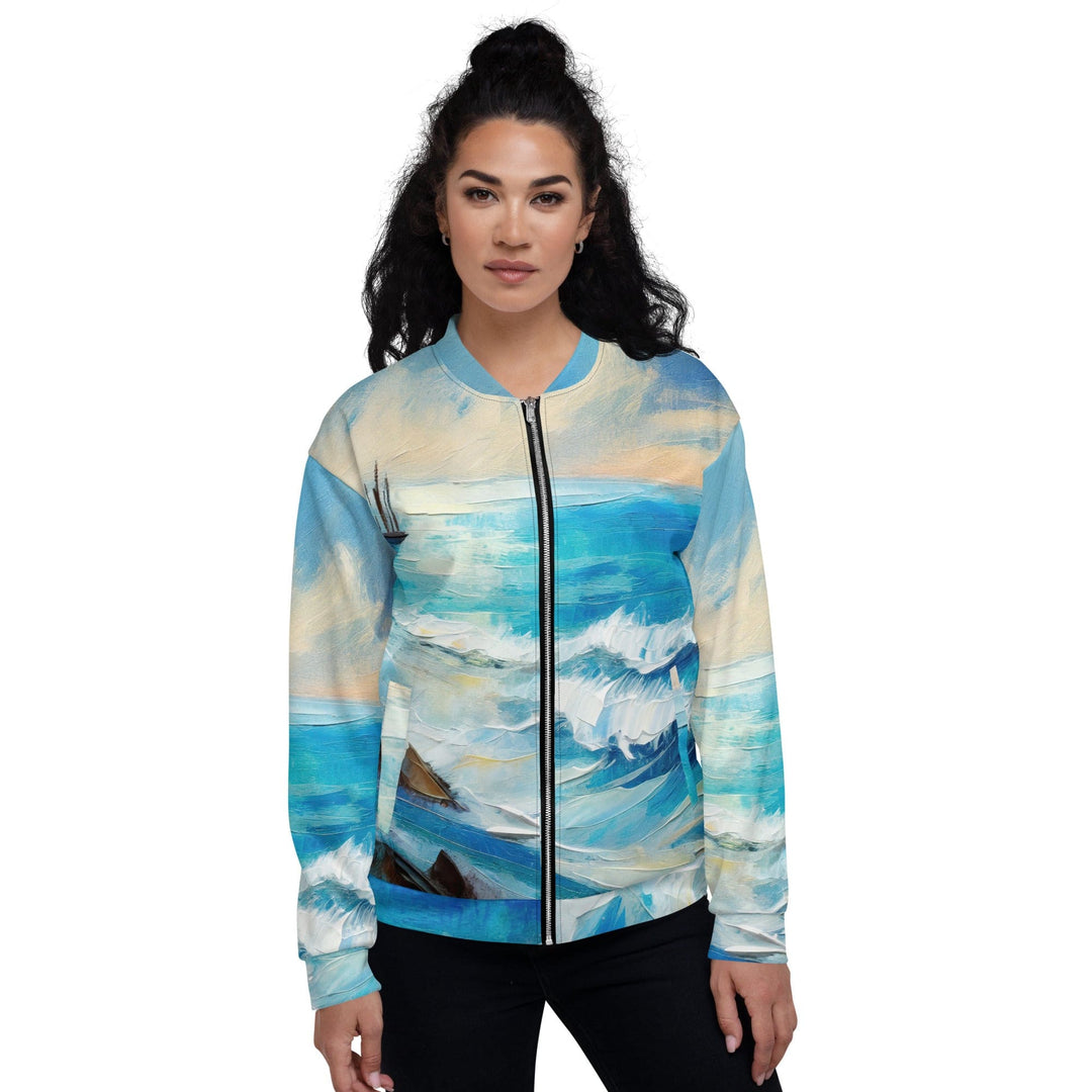 Womens Bomber Jacket Blue Ocean Print 2