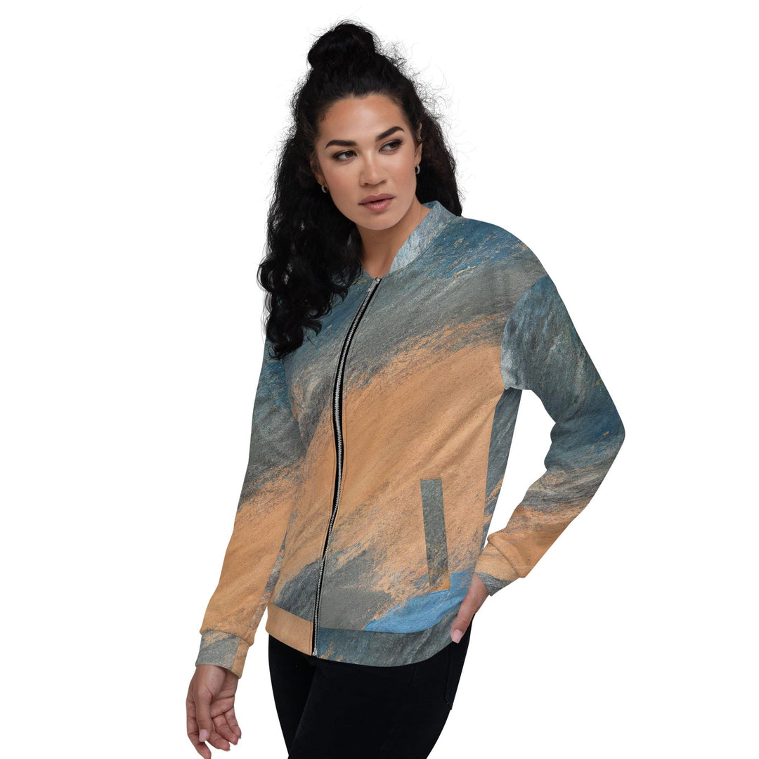 Womens Bomber Jacket Blue Orange Abstract Pattern 2