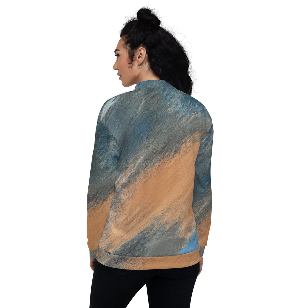 Womens Bomber Jacket Blue Orange Abstract Pattern 2