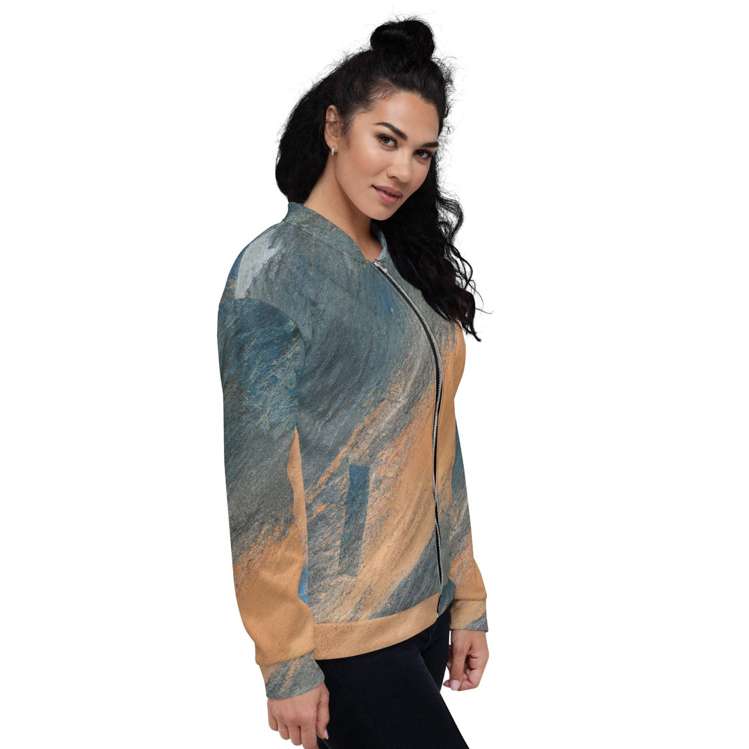 Womens Bomber Jacket Blue Orange Abstract Pattern 2