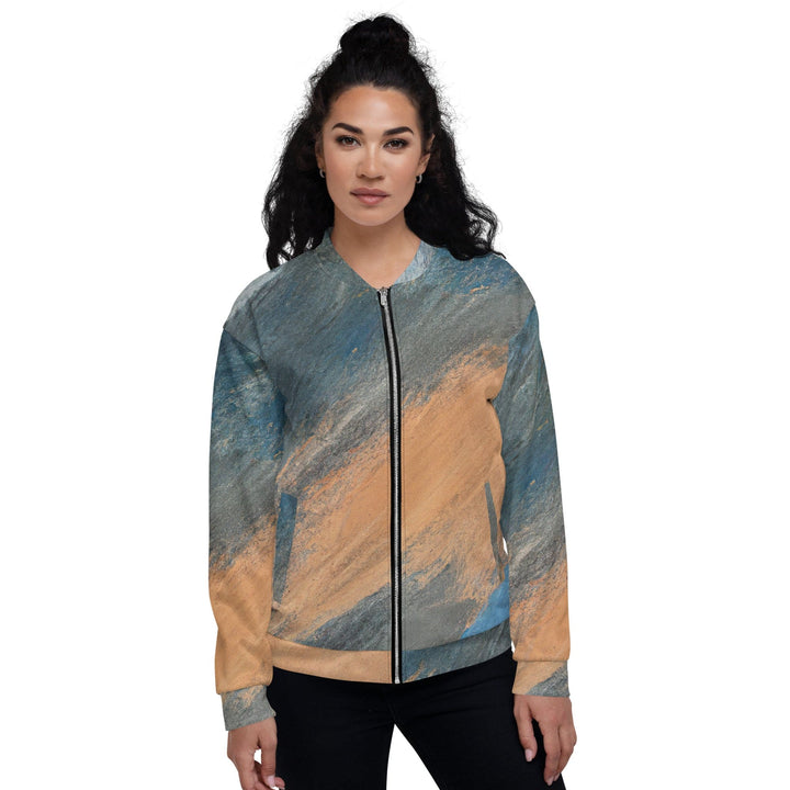 Womens Bomber Jacket Blue Orange Abstract Pattern 2