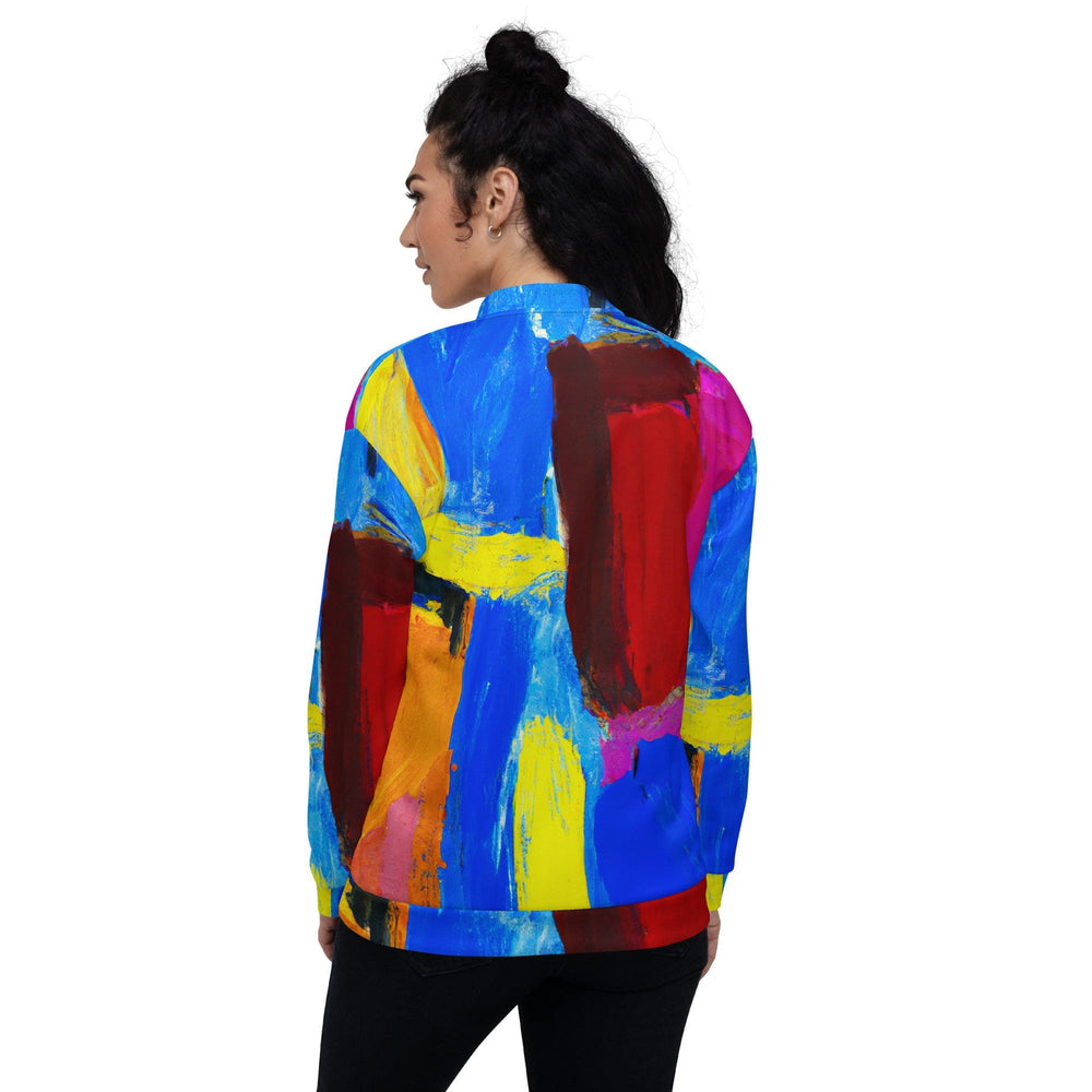 Womens Bomber Jacket Blue Red Abstract Pattern 2