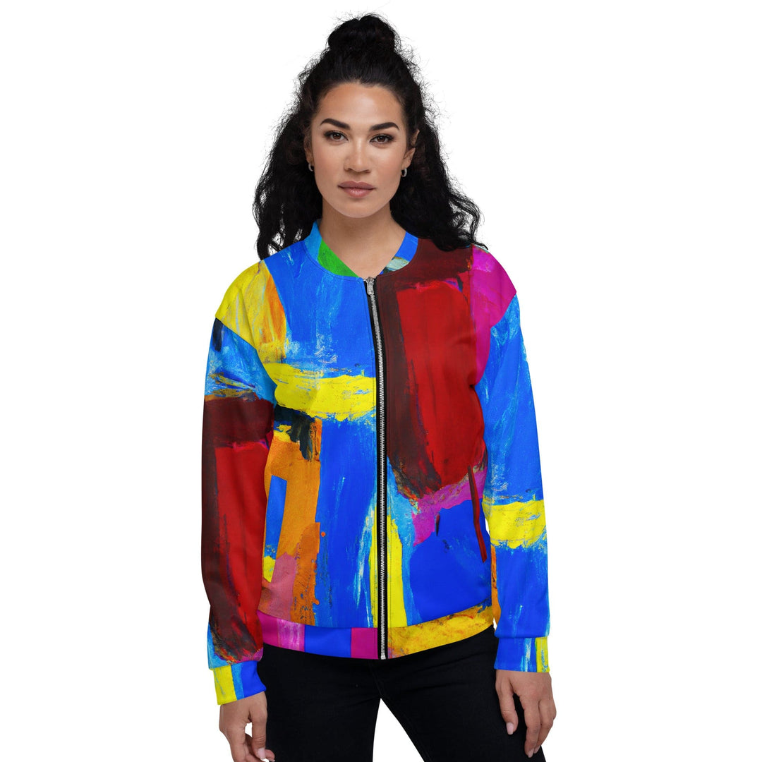 Womens Bomber Jacket Blue Red Abstract Pattern 2