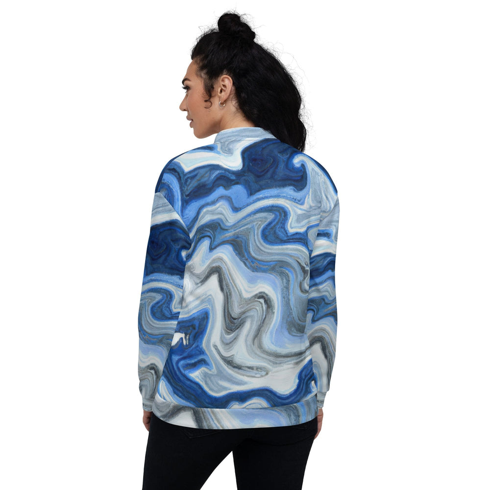 Womens Bomber Jacket Blue Grey Marble Print