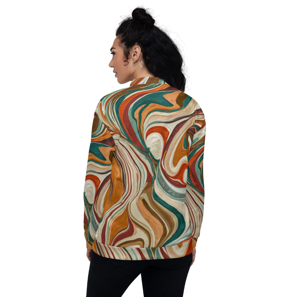 Womens Bomber Jacket Boho Brown Marble Print