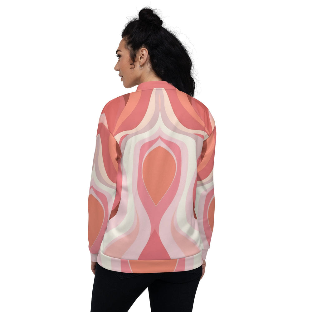 Womens Bomber Jacket Boho Pink And White Contemporary Art Lined 2