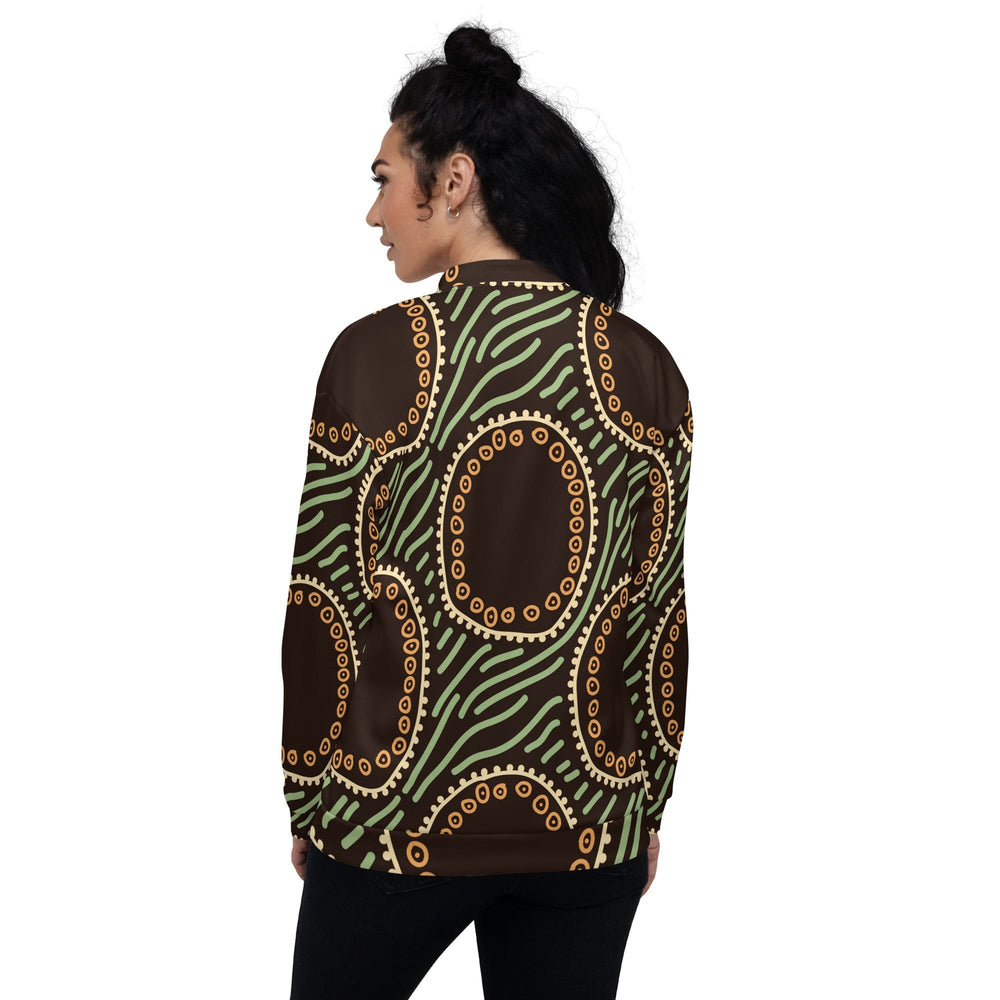 Womens Bomber Jacket Brown Green Geometric Lines