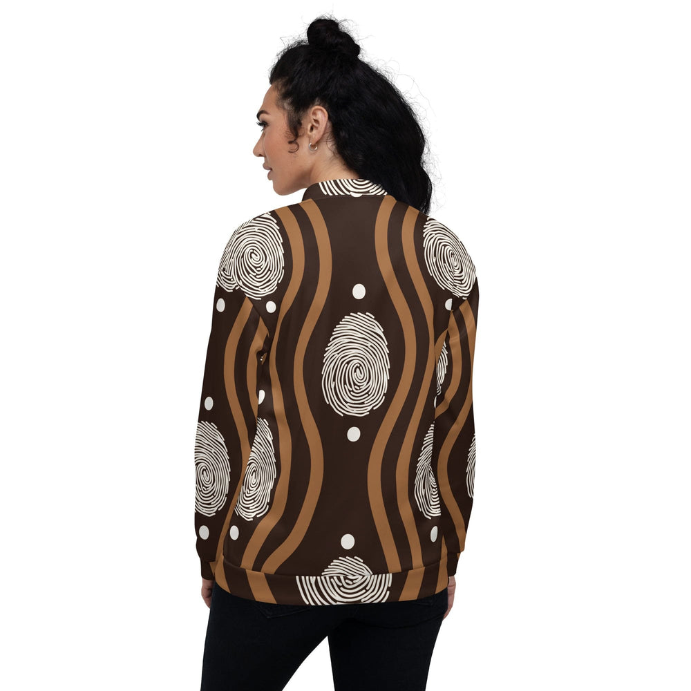 Womens Bomber Jacket Brown White Geometric Lines