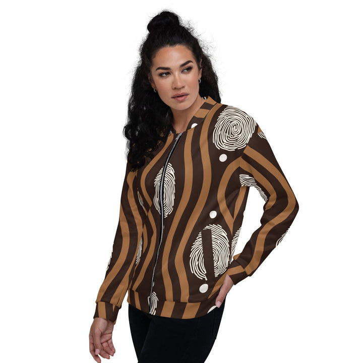 Womens Bomber Jacket Brown White Geometric Lines