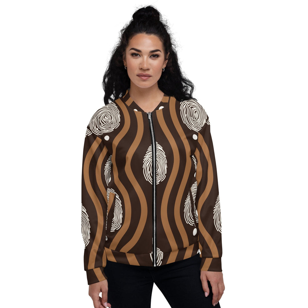 Womens Bomber Jacket Brown White Geometric Lines