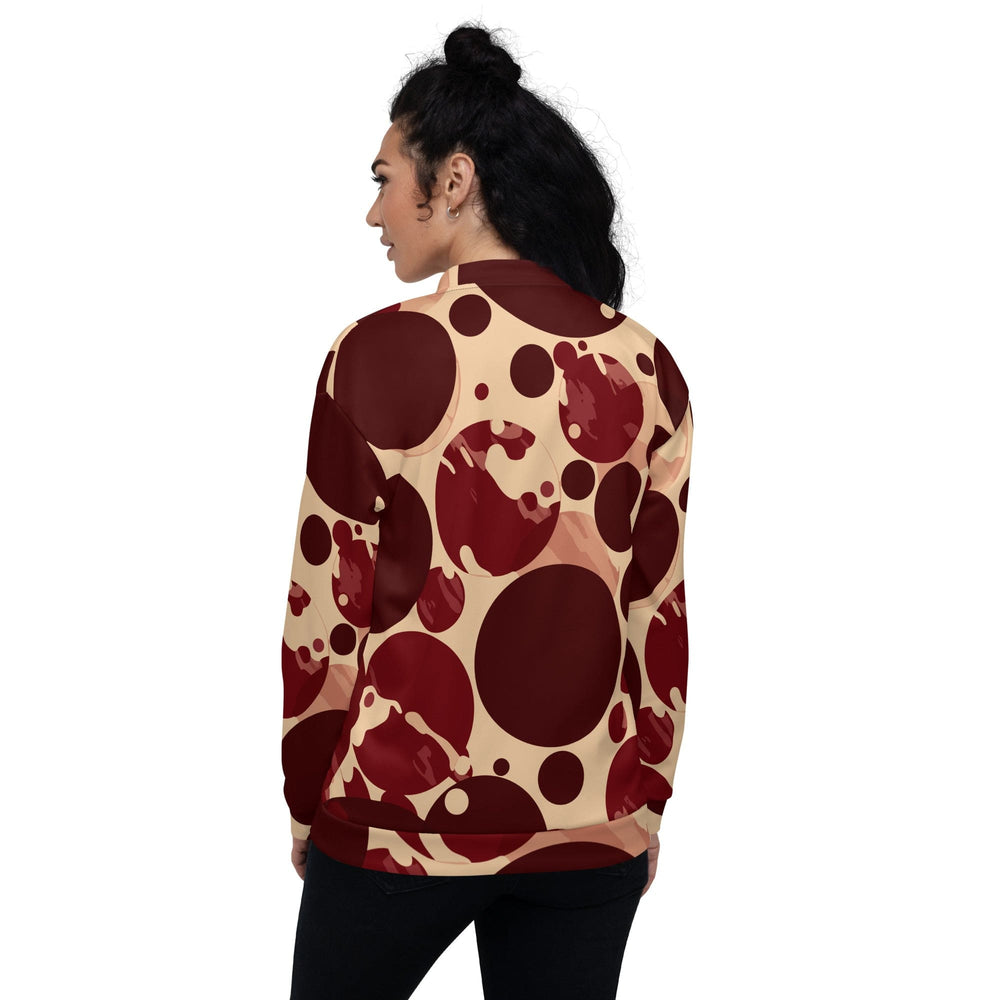 Womens Bomber Jacket Burgundy Beige Circular Print