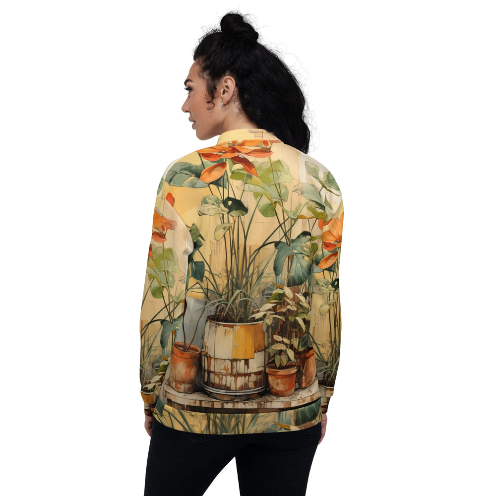 Womens Bomber Jacket Earthy Rustic Potted Plants Print 2